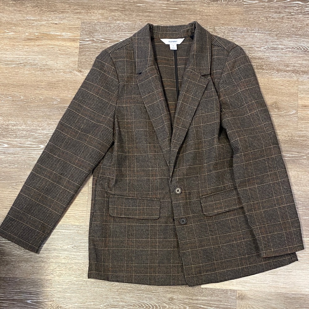 Old Navy Dark Brown and Black Checkered Blazer